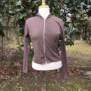 No Comment Cropped Zip Hoodie Jacket Brown Size L
